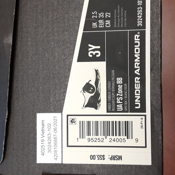 🎒 2/$30 👟 Under Armour Zone BB Youth Basketball Shoes Sz 3Y - Picture 10 of 11